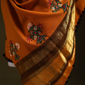 Orange - kutch ahir hand embroidery mirror work woollen