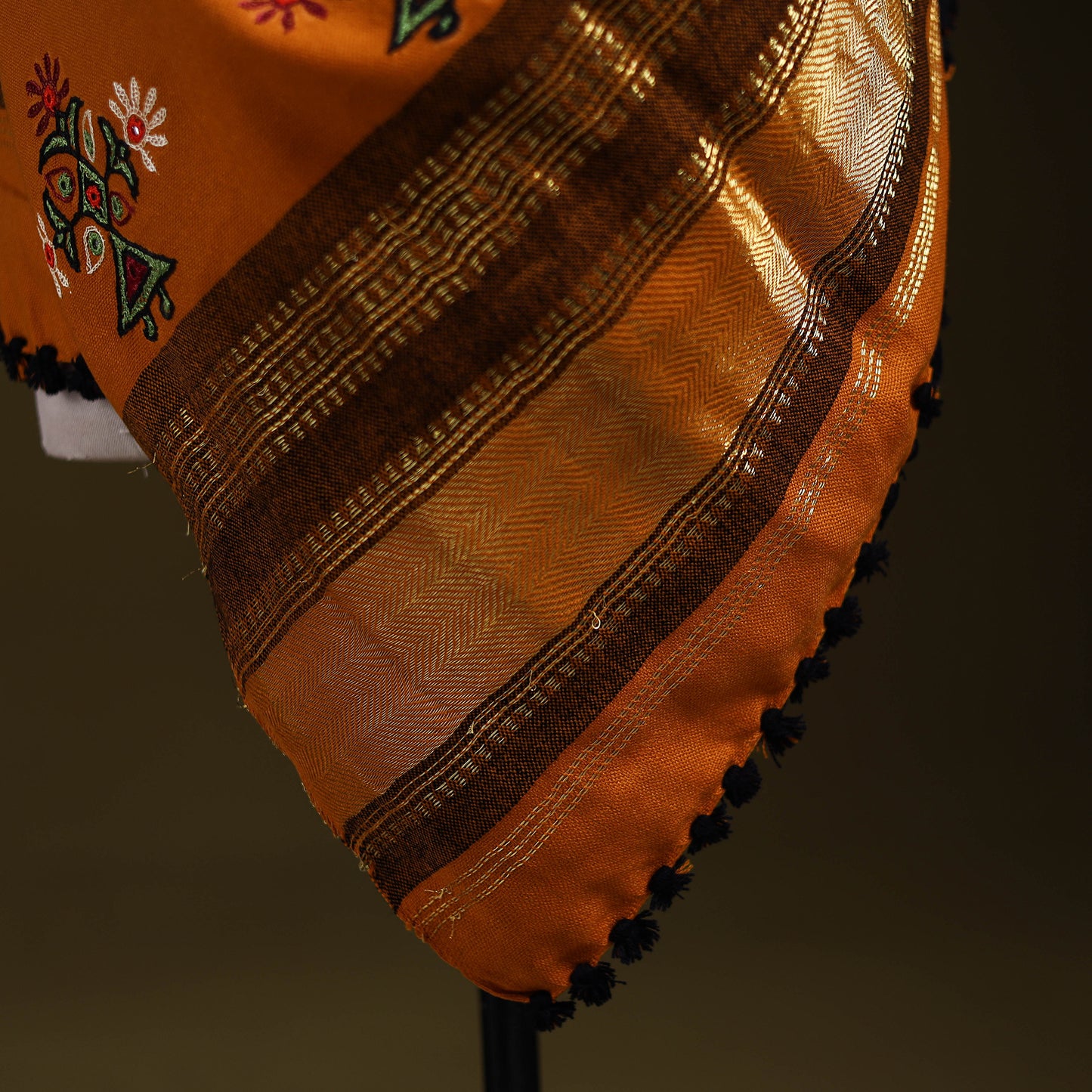 Orange - kutch ahir hand embroidery mirror work woollen