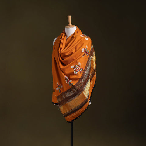 Orange - kutch ahir hand embroidery mirror work woollen