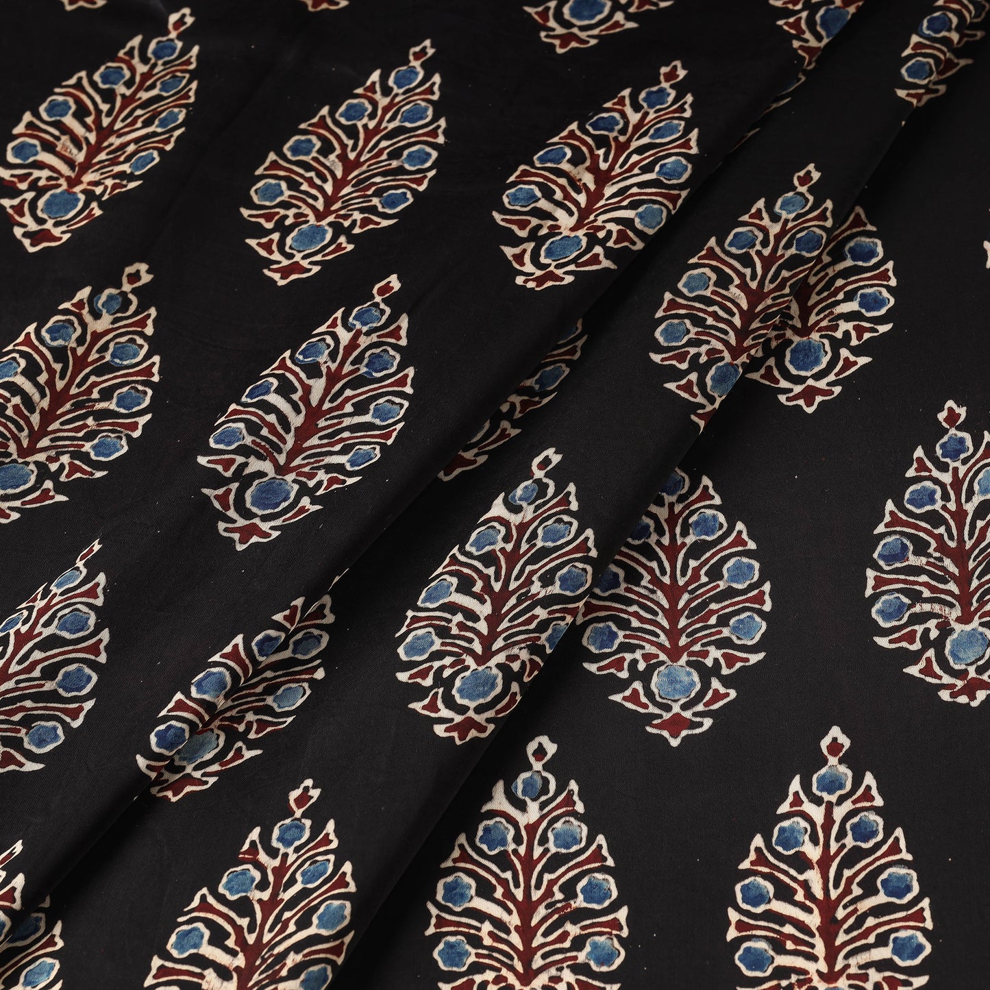 Black - Ajrakh Hand Block Printed Modal Silk Fabric