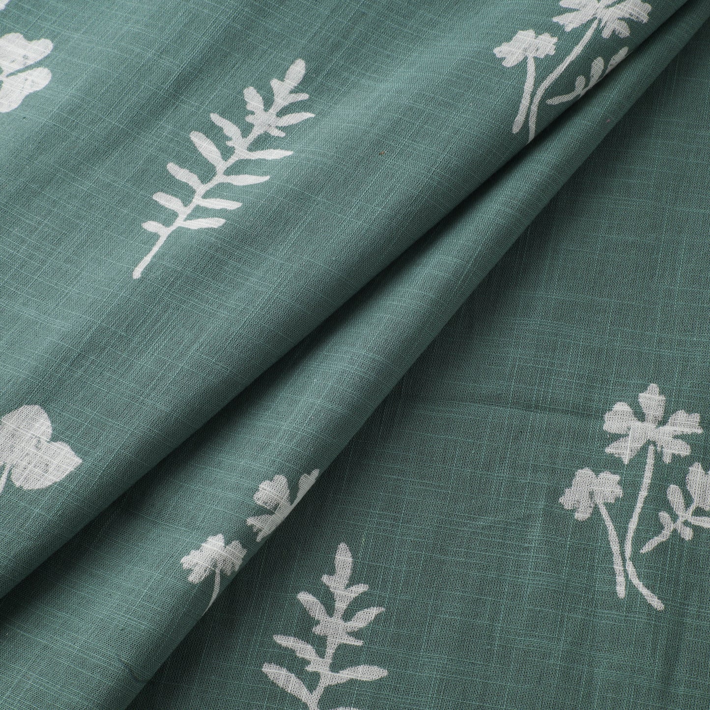 Green - Akola Hand Block Print Slub Cotton Fabric 19