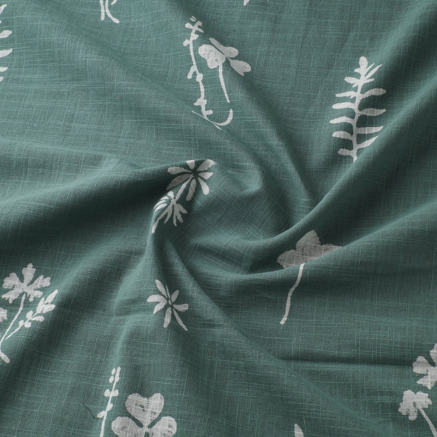 Green - Akola Hand Block Print Slub Cotton Fabric 19