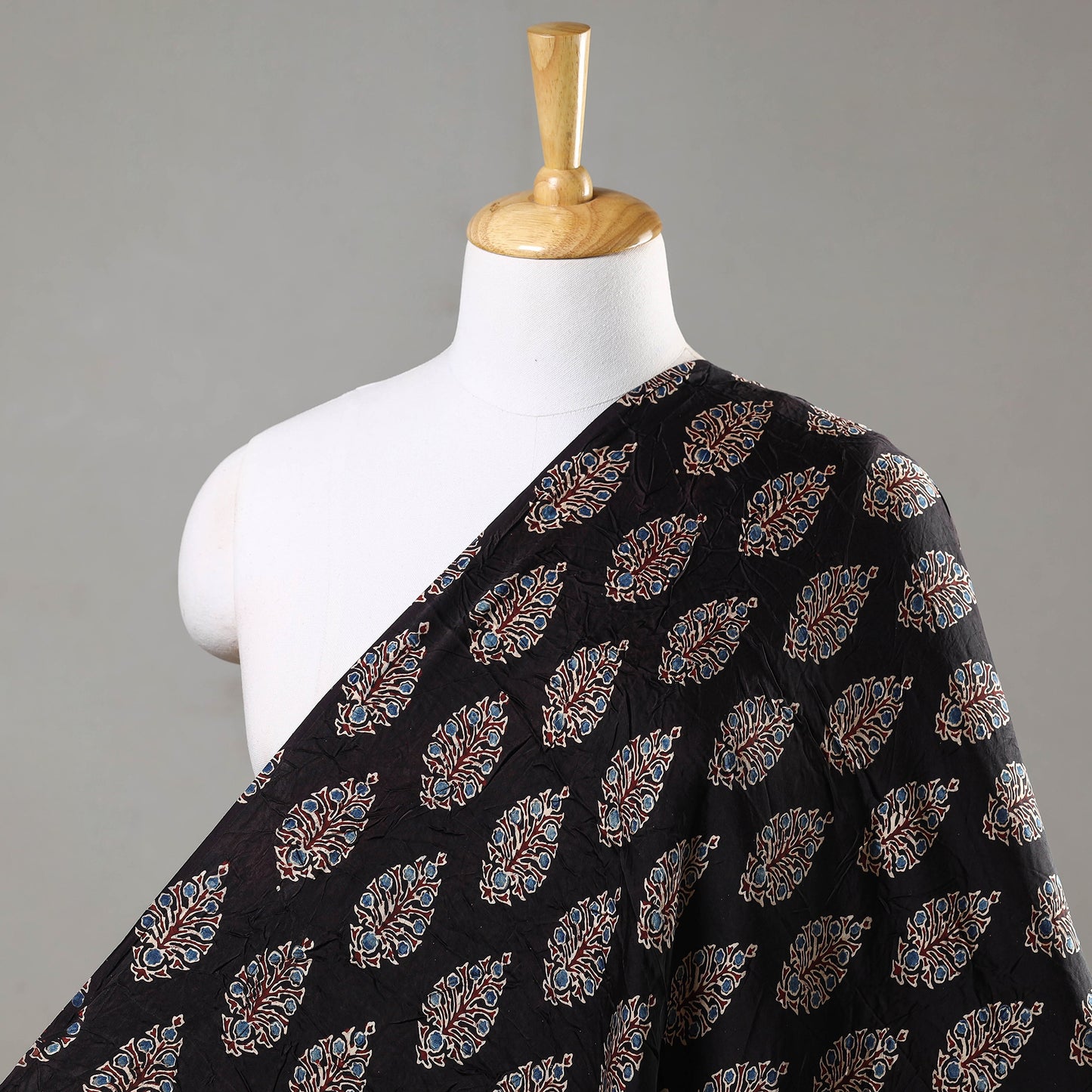 Black - Ajrakh Hand Block Printed Modal Silk Fabric