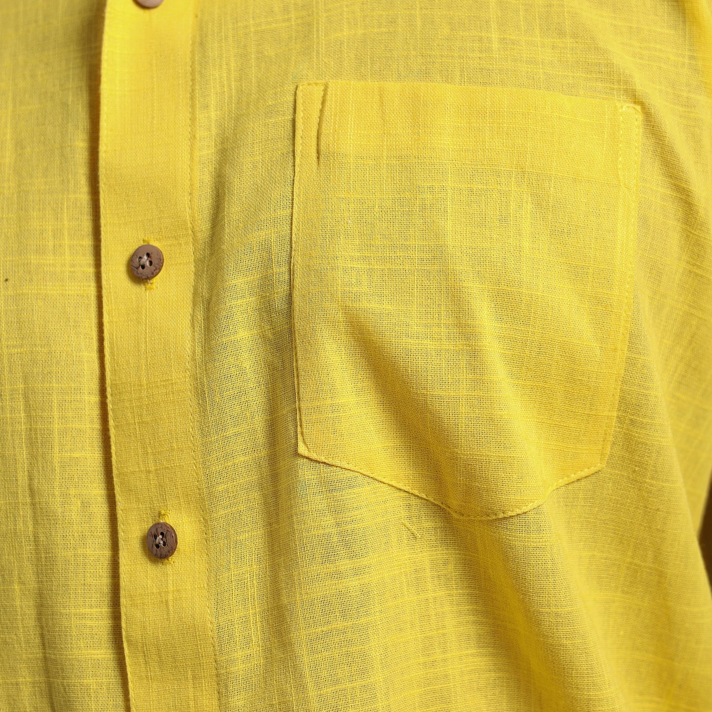 Yellow Half Sleeve Slub Cotton Men Plain Shirt