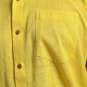 Yellow Half Sleeve Slub Cotton Men Plain Shirt