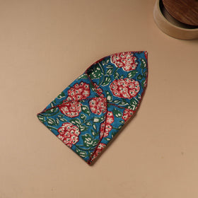 Blue - Hand Embroidered Floral Block Print Cotton Roti Napkin 04