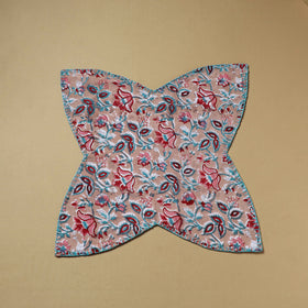 Pink - Hand Embroidered Floral Block Print Cotton Roti Napkin 03