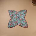Blue - Hand Embroidered Floral Block Print Cotton Roti Napkin 05