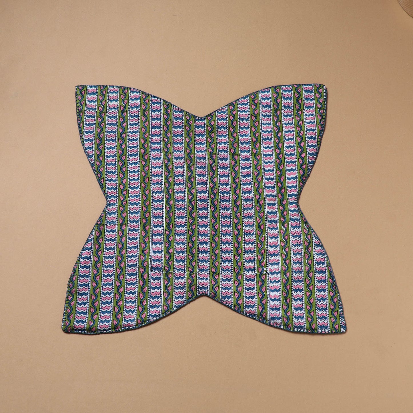 Green - Hand Embroidered Floral Block Print Cotton Roti Napkin 08