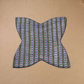 Green - Hand Embroidered Floral Block Print Cotton Roti Napkin 08
