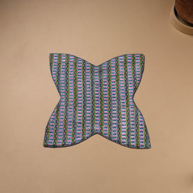 Green - Hand Embroidered Floral Block Print Cotton Roti Napkin 08