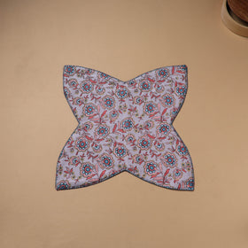Purple - Hand Embroidered Floral Block Print Cotton Roti Napkin 09