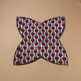 Red - Hand Embroidered Floral Block Print Cotton Roti Napkin 10