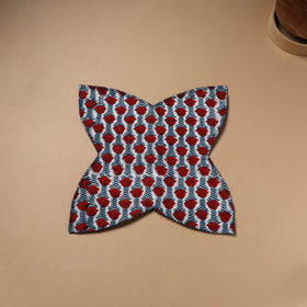 Red - Hand Embroidered Floral Block Print Cotton Roti Napkin 10