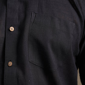 Black Half Sleeve Slub Cotton Men Plain Shirt