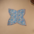 Blue - Hand Embroidered Floral Block Print Cotton Roti Napkin 11