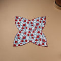 Red - Hand Embroidered Floral Block Print Cotton Roti Napkin 12