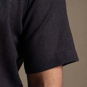 Black Half Sleeve Slub Cotton Men Plain Shirt