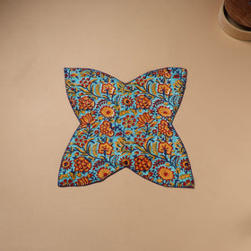 Blue - Hand Embroidered Floral Block Print Cotton Roti Napkin 14