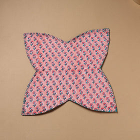Pink - Hand Embroidered Floral Block Print Cotton Roti Napkin 15