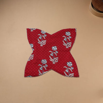Hand Embroidered Floral Block Print Cotton Roti Napkin 18