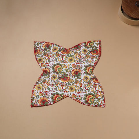 Multi clour - Hand Embroidered Floral Block Print Cotton Roti Napkin 20