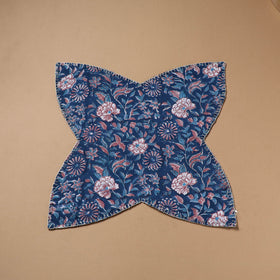 Blue - Hand Embroidered Floral Block Print Cotton Roti Napkin 21