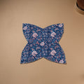 Blue - Hand Embroidered Floral Block Print Cotton Roti Napkin 21