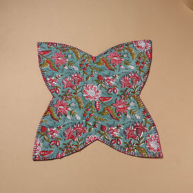 Multi colour - Hand Embroidered Floral Block Print Cotton Roti Napkin 23