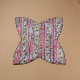 Pink - Hand Embroidered Floral Block Print Cotton Roti Napkin 24