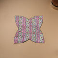 Pink - Hand Embroidered Floral Block Print Cotton Roti Napkin 24