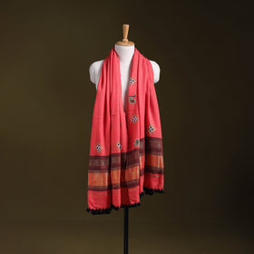 Pink - kutch ahir hand embroidery mirror work woollen shawl