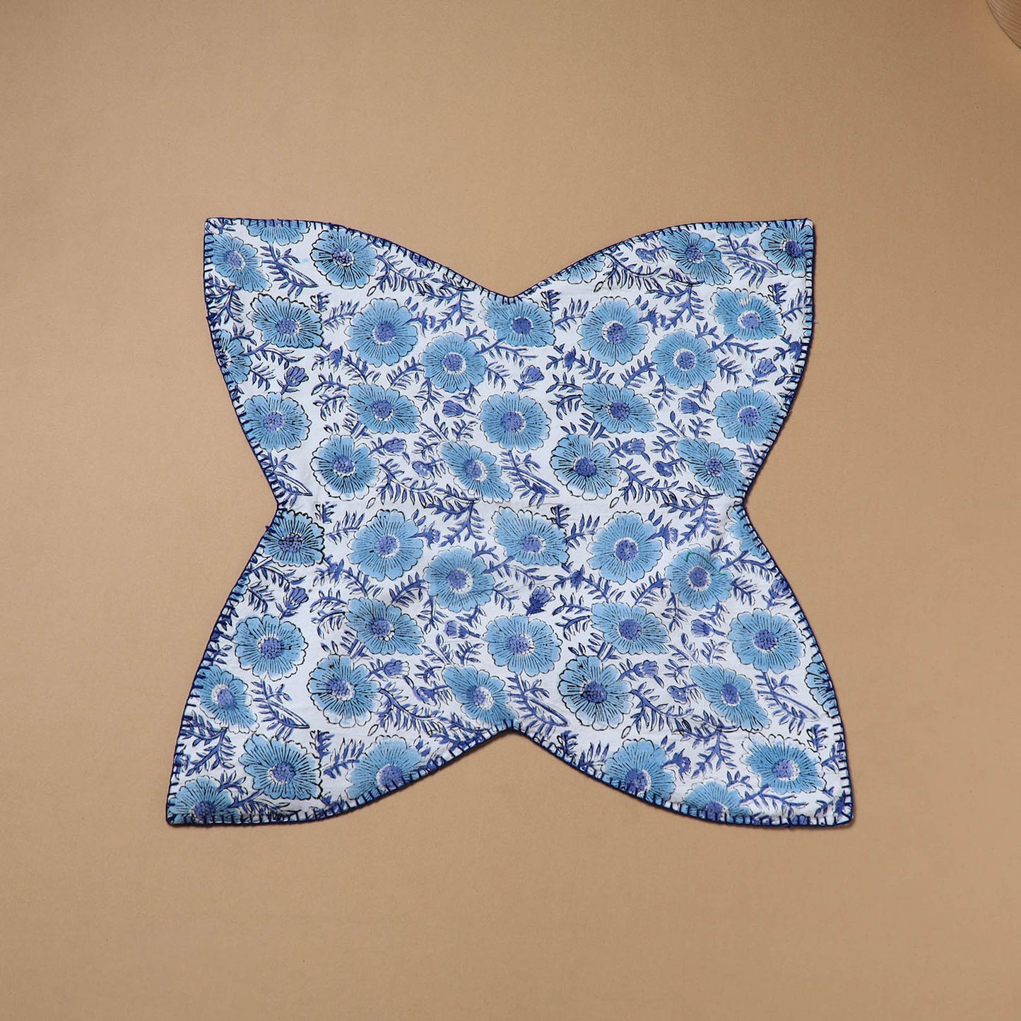 Hand Embroidered Floral Block Print Cotton Roti Napkin 26
