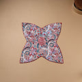 Peach - Hand Embroidered Floral Block Print Cotton Roti Napkin 27