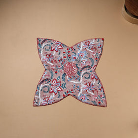 Peach - Hand Embroidered Floral Block Print Cotton Roti Napkin 27