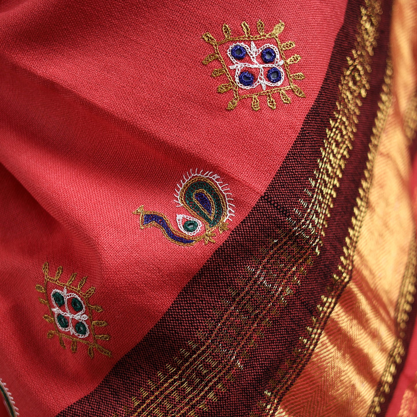 Pink - kutch ahir hand embroidery mirror work woollen shawl