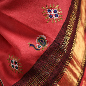 Pink - kutch ahir hand embroidery mirror work woollen shawl