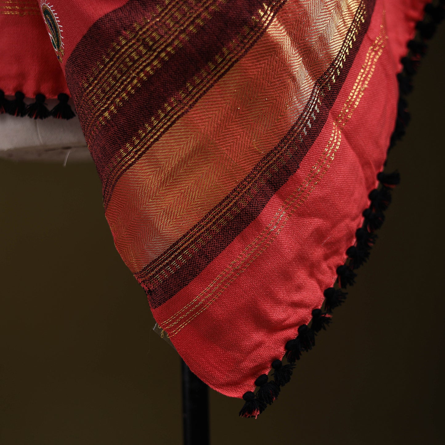 Pink - kutch ahir hand embroidery mirror work woollen shawl