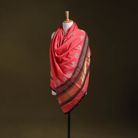 Pink - kutch ahir hand embroidery mirror work woollen shawl