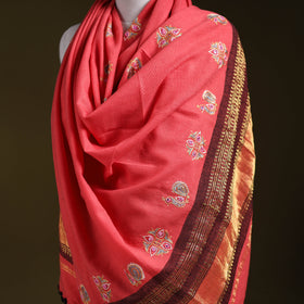 Pink - kutch ahir hand embroidery mirror work woollen shawl