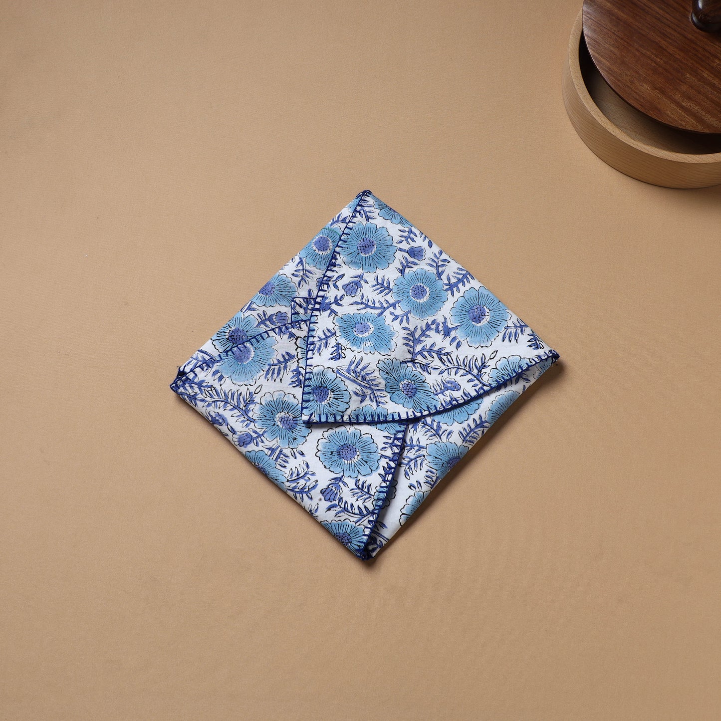 Hand Embroidered Floral Block Print Cotton Roti Napkin 26