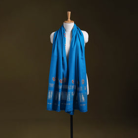Blue - kutch ahir hand embroidery mirror work woollen shawl