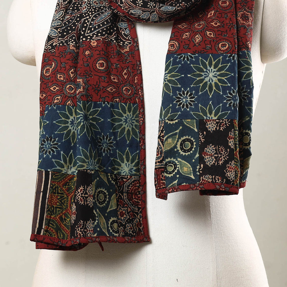  Ajrakh Block Printed Patchwork Cotton Stole
