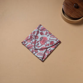 Mint - Hand Embroidered Floral Block Print Cotton Roti Napkin 22