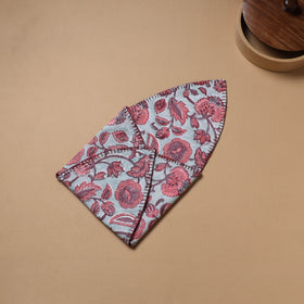 Mint - Hand Embroidered Floral Block Print Cotton Roti Napkin 22
