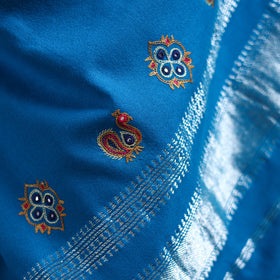Blue - kutch ahir hand embroidery mirror work woollen shawl