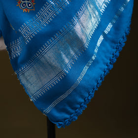 Blue - kutch ahir hand embroidery mirror work woollen shawl