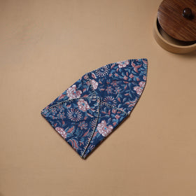 Blue - Hand Embroidered Floral Block Print Cotton Roti Napkin 21