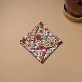 Multi clour - Hand Embroidered Floral Block Print Cotton Roti Napkin 20