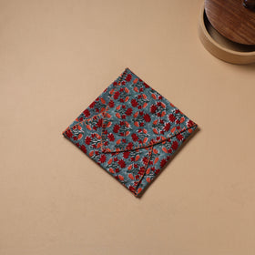 Red - Hand Embroidered Floral Block Print Cotton Roti Napkin 19